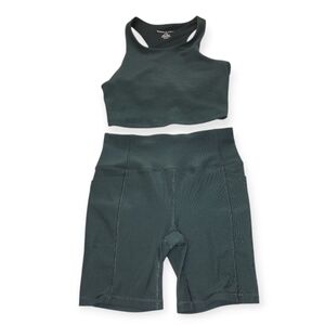 Harmony Balance Dark Green Athletic Crop Top and Shorts Set